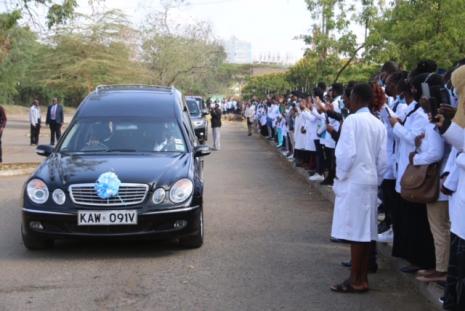 Staff and students pay last respect to the late Prof George Magoha 