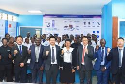 FHS Associate Dean Postgraduate Research and Training Prof. Evelyn Wagaiyu with Wondfo Biotech Senior Vice President Mr. Zaping Xha, Vice President Mr. Wenjie Xu, Global Technical Director Mr. Leo Xu, Dr. Parmenas Okemwa and Dr. Francis Wanyama at the Wondfo Training Center